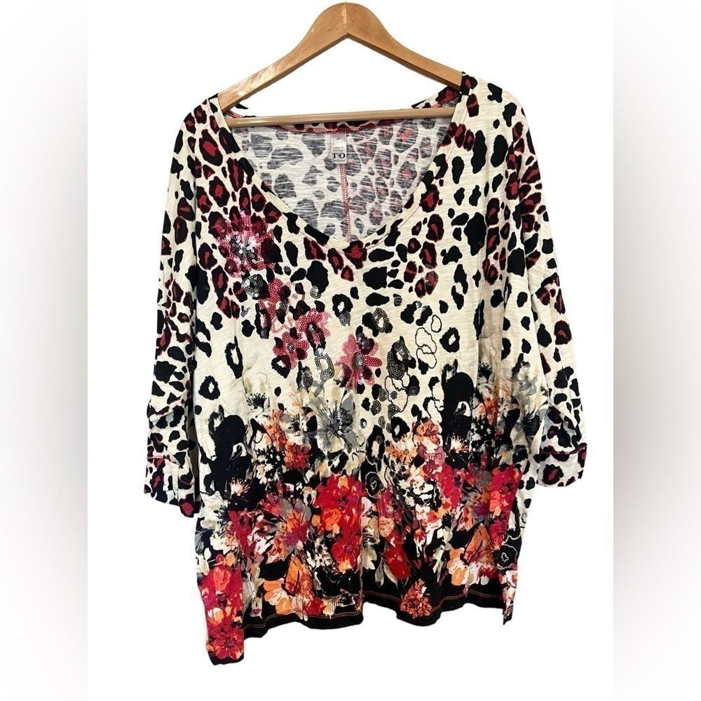 Thomas & Olivia Size 2x Animal Print 90s Y2K Vibes Shirt Blouse Floral - Picture 2 of 6